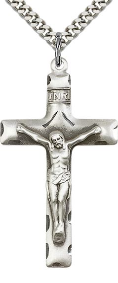 STERLING SILVER CRUCIFIX PENDANT WITH CHAIN - 1 5/8" x 7/8"