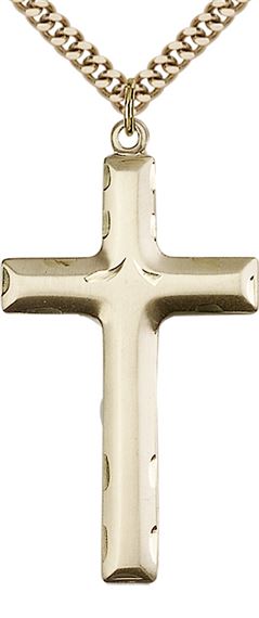 14KT GOLD FILLED CROSS PENDANT WITH CHAIN - 1 5/8" x 7/8"