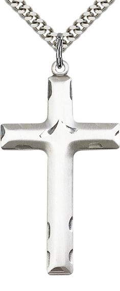 STERLING SILVER CROSS PENDANT WITH CHAIN - 1 5/8" x 7/8"
