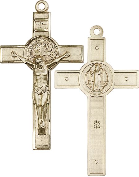 14KT GOLD ST BENEDICT CRUCIFIX MEDAL - 1 3/4" x 1"