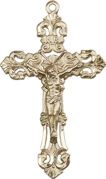 14KT GOLD CRUCIFIX MEDAL - 2" x 1 1/4"