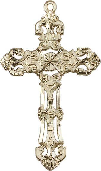 14KT GOLD CROSS MEDAL - 2" x 1 1/4"