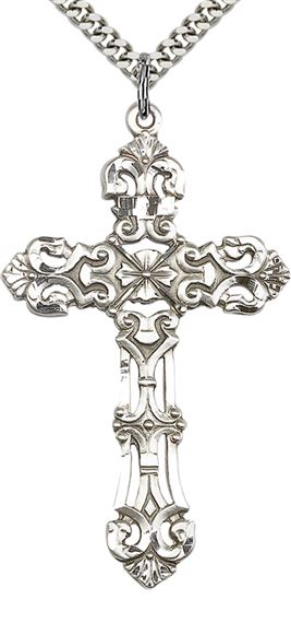 STERLING SILVER CROSS PENDANT WITH CHAIN - 2" x 1 1/4"