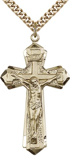 14KT GOLD FILLED CRUCIFIX PENDANT WITH CHAIN - 1 5/8" x 7/8"