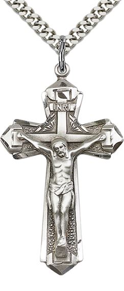 STERLING SILVER CRUCIFIX PENDANT WITH CHAIN - 1 5/8" x 7/8"