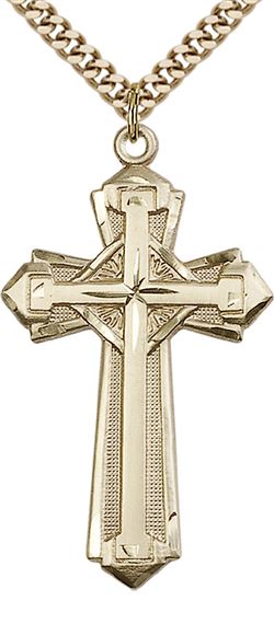 14KT GOLD FILLED CROSS PENDANT WITH CHAIN - 1 5/8" x 7/8"