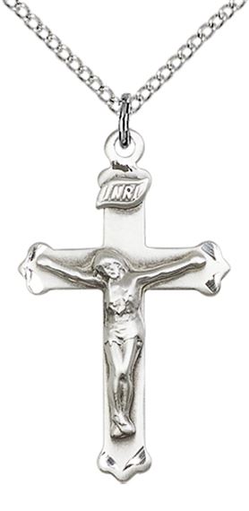 STERLING SILVER CRUCIFIX PENDANT WITH CHAIN - 1 1/8" x 5/8"
