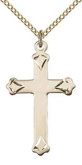 14KT GOLD FILLED CROSS PENDANT WITH CHAIN - 1 1/8" x 5/8"