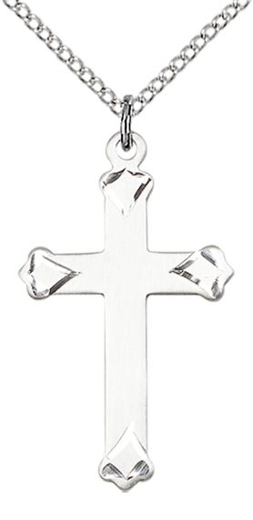 STERLING SILVER CROSS PENDANT WITH CHAIN - 1 1/8" x 5/8"