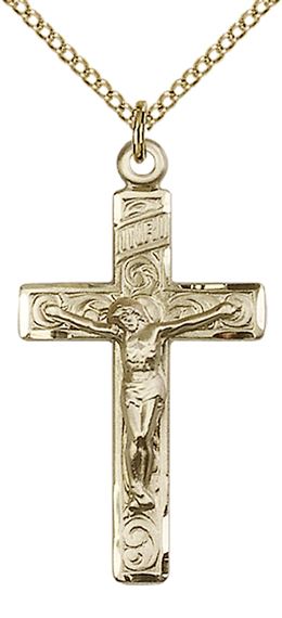14KT GOLD FILLED CRUCIFIX PENDANT WITH CHAIN - 1 1/4" x 3/4"
