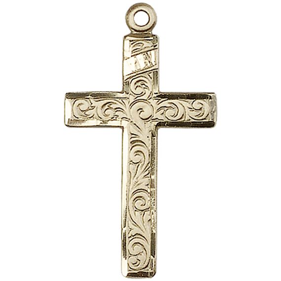 14KT GOLD CROSS MEDAL - 1 1/4" x 5/8"