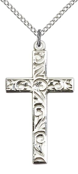 STERLING SILVER CROSS PENDANT WITH CHAIN - 1 1/4" x 5/8"