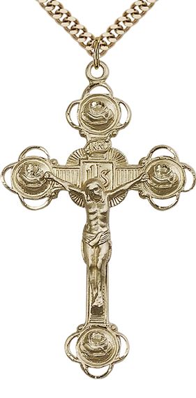 14KT GOLD FILLED CRUCIFIX PENDANT WITH CHAIN - 2 1/8" x 1 1/4"