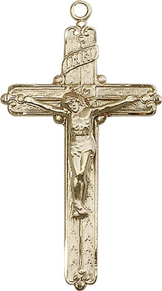 14KT GOLD CRUCIFIX MEDAL - 1 3/8" x 3/4"