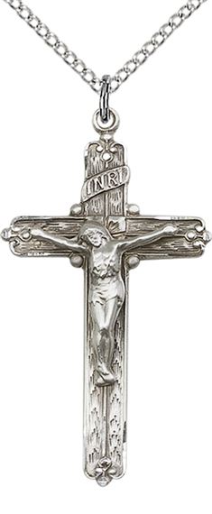 STERLING SILVER CRUCIFIX PENDANT WITH CHAIN - 1 3/8" x 3/4"