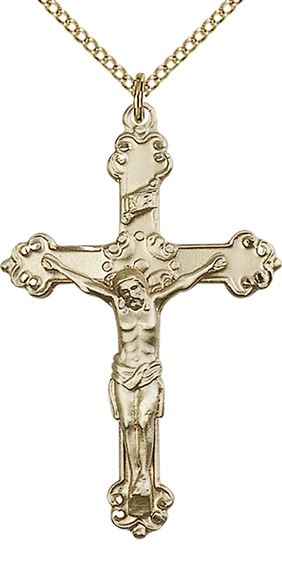 14KT GOLD FILLED CRUCIFIX PENDANT WITH CHAIN - 1 1/2" x 1"