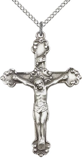 STERLING SILVER CRUCIFIX PENDANT WITH CHAIN - 1 1/2" x 1"