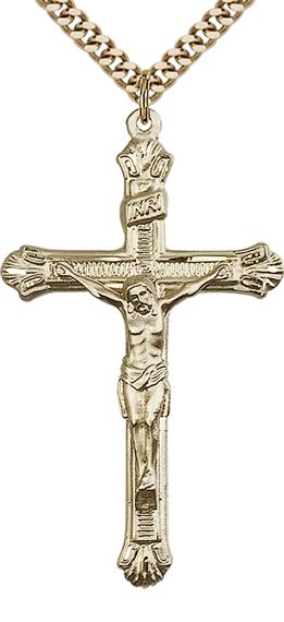 14KT GOLD FILLED CRUCIFIX PENDANT WITH CHAIN - 1 3/4" x 1"