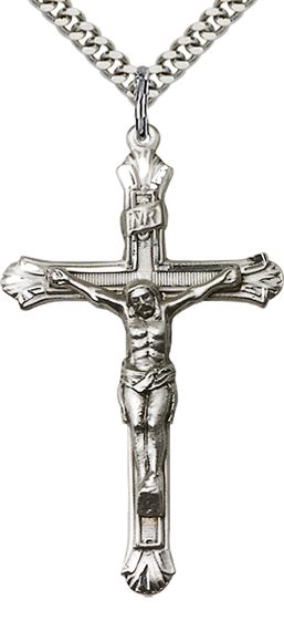 STERLING SILVER CRUCIFIX PENDANT WITH CHAIN - 1 3/4" x 1"