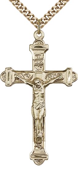 14KT GOLD FILLED CRUCIFIX PENDANT WITH CHAIN - 1 7/8" x 1"