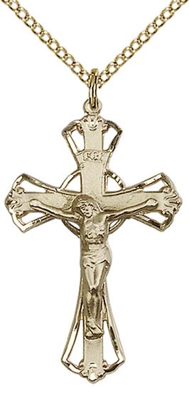 14KT GOLD FILLED CRUCIFIX PENDANT WITH CHAIN - 1 1/4" x 3/4"