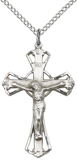 STERLING SILVER CRUCIFIX PENDANT WITH CHAIN - 1 1/4" x 3/4"