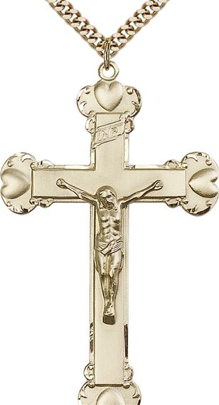 14KT GOLD FILLED CRUCIFIX PENDANT WITH CHAIN - 2 1/4" x 1 3/8"