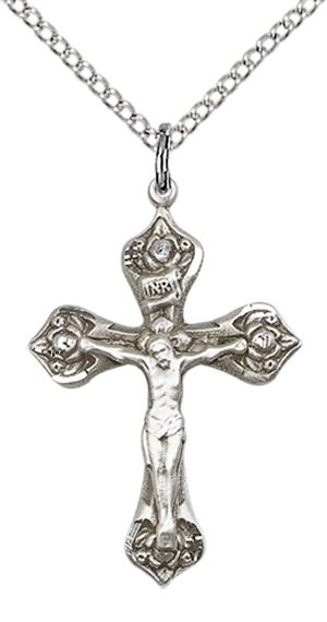 STERLING SILVER CRUCIFIX PENDANT WITH CHAIN - 1" x 5/8"