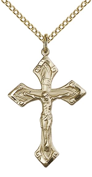 14KT GOLD FILLED CRUCIFIX PENDANT WITH CHAIN - 1 1/8" x 3/4"