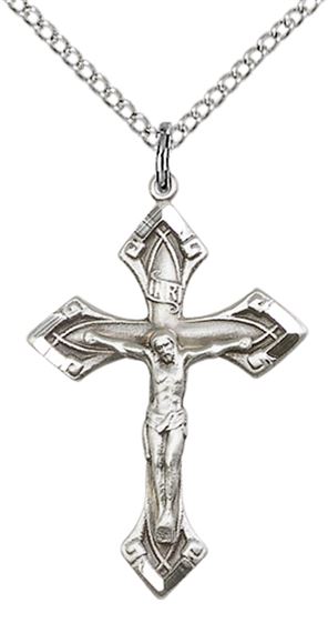 STERLING SILVER CRUCIFIX PENDANT WITH CHAIN - 1 1/8" x 3/4"