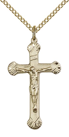14KT GOLD FILLED CRUCIFIX PENDANT WITH CHAIN - 1 1/8" x 5/8"