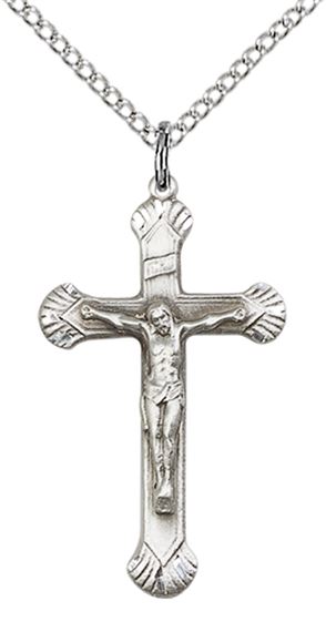 STERLING SILVER CRUCIFIX PENDANT WITH CHAIN - 1 1/8" x 5/8"