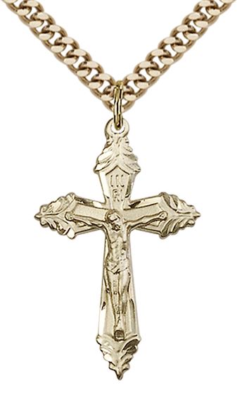 14KT GOLD FILLED CRUCIFIX PENDANT WITH CHAIN - 1 1/8" x 5/8"