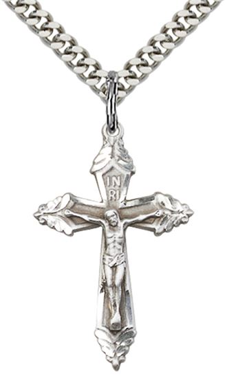 STERLING SILVER CRUCIFIX PENDANT WITH CHAIN - 1 1/8" x 5/8"