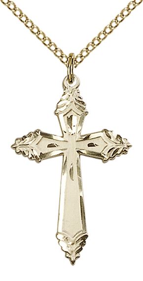 14KT GOLD FILLED CROSS PENDANT WITH CHAIN - 1 1/8" x 3/4"