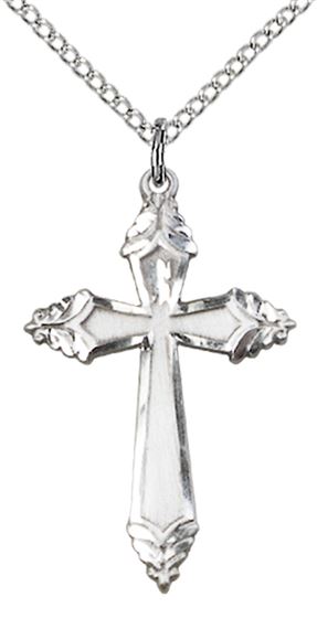 STERLING SILVER CROSS PENDANT WITH CHAIN - 1 1/8" x 3/4"