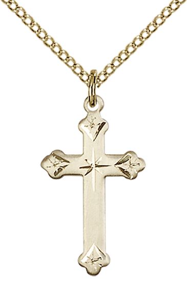 14KT GOLD FILLED CROSS PENDANT WITH CHAIN - 3/4" x 1/2"