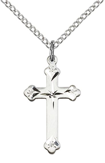 STERLING SILVER CROSS PENDANT WITH CHAIN - 3/4" x 1/2"