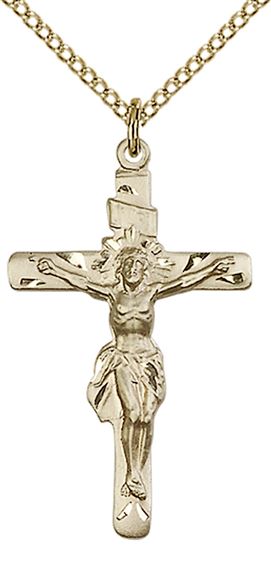 14KT GOLD FILLED CRUCIFIX PENDANT WITH CHAIN - 1 1/4" x 3/4"