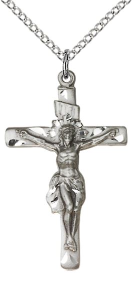 STERLING SILVER CRUCIFIX PENDANT WITH CHAIN - 1 1/4" x 3/4"