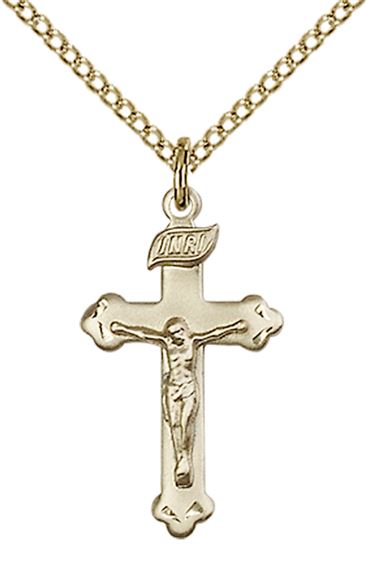 14KT GOLD FILLED CRUCIFIX PENDANT WITH CHAIN - 7/8" x 1/2"