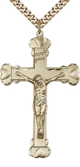 14KT GOLD FILLED CRUCIFIX PENDANT WITH CHAIN - 1 5/8" x 1"