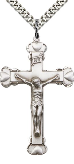 STERLING SILVER CRUCIFIX PENDANT WITH CHAIN - 1 5/8" x 1"