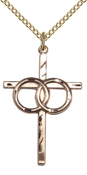 14KT GOLD FILLED WEDDING RINGS CROSS PENDANT WITH CHAIN