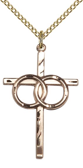 14KT GOLD FILLED WEDDING RINGS CROSS PENDANT WITH CHAIN