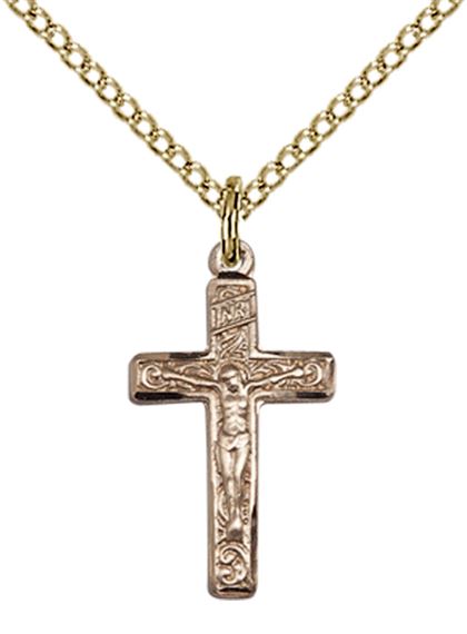 14KT GOLD FILLED CRUCIFIX PENDANT WITH CHAIN