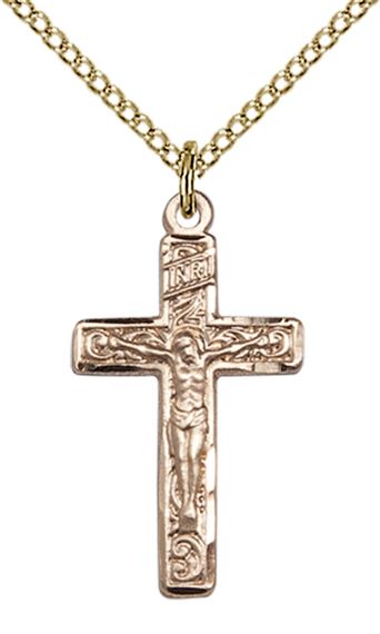 14KT GOLD FILLED CRUCIFIX PENDANT WITH CHAIN