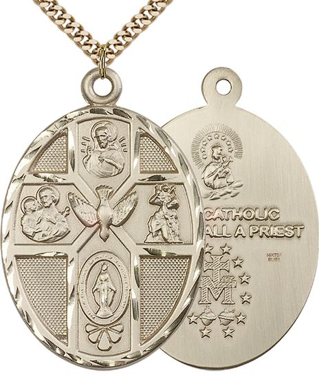 14KT GOLD FILLED 5-WAY HOLY SPIRIT PENDANT WITH CHAIN - 1 7/8" x 1 1/4"