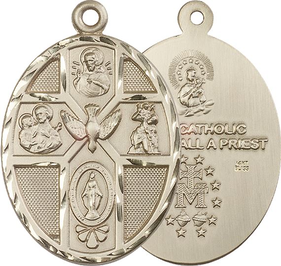 14KT GOLD 5-WAY HOLY SPIRIT MEDAL - 1 7/8" x 1 1/4"
