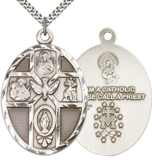 STERLING SILVER 5-WAY HOLY SPIRIT PENDANT WITH CHAIN - 1 7/8" x 1 1/4"